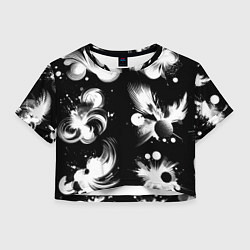 Футболка 3D укороченная женская Чёрно-белый абстрактный паттерн, цвет: 3D-принт