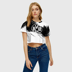 Футболка 3D укороченная женская Borussia черно белые полосы, цвет: 3D-принт — фото 2