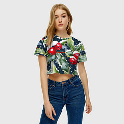 Футболка 3D укороченная женская Зимний остролист, цвет: 3D-принт — фото 2