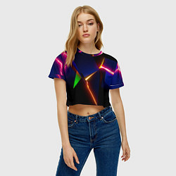 Футболка 3D укороченная женская Neon colored geometric, цвет: 3D-принт — фото 2