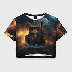 Футболка 3D укороченная женская The purrminator кот терминатор, цвет: 3D-принт