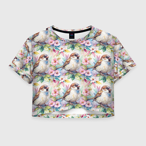 Женский топ Воробей в ярких цветах паттерн / 3D-принт – фото 1