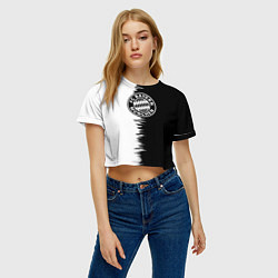 Футболка 3D укороченная женская Бавария Мюнхен черно белые штрихи, цвет: 3D-принт — фото 2