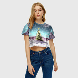 Футболка 3D укороченная женская Москва - новогодний салют, цвет: 3D-принт — фото 2