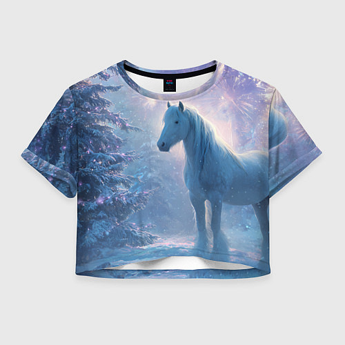 Женский топ Белая лошадь на фоне салюта / 3D-принт – фото 1