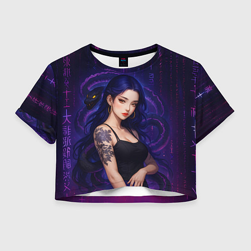 Женский топ Девушка с тату на руке и пурпурная змея / 3D-принт – фото 1