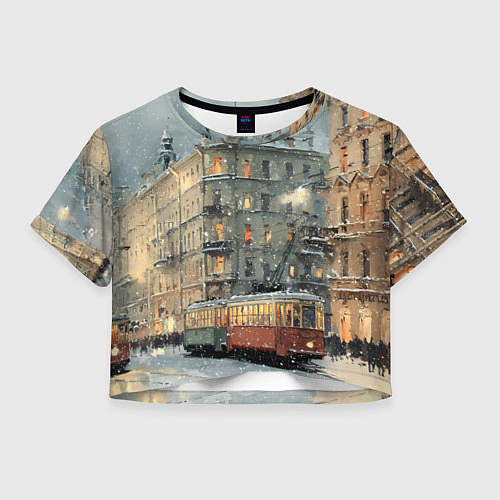 Женский топ Трамваи в зимнем Санкт-Петербурге / 3D-принт – фото 1