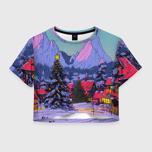 Женский топ Новогодние елки в горном городке / 3D-принт – фото 1