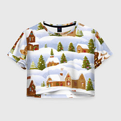 Женский топ Новогодние домики и елочки