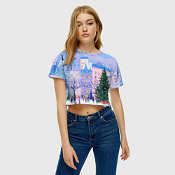 Футболка 3D укороченная женская Новогодний двор, цвет: 3D-принт — фото 2