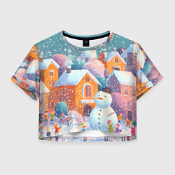 Женский топ Дети во дворе лепят снеговика