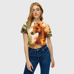 Футболка 3D укороченная женская Милая огненная лошадь, цвет: 3D-принт — фото 2