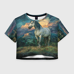 Футболка 3D укороченная женская Конь маслом, цвет: 3D-принт
