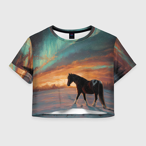 Женский топ Лошадь на фоне северного сиянми / 3D-принт – фото 1