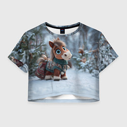 Женский топ Маленькая лошадка в новогоднем лесу