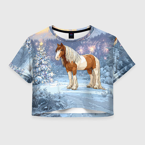 Женский топ Новогодняя лошадка в лесу / 3D-принт – фото 1
