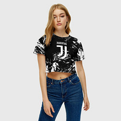 Футболка 3D укороченная женская Juventus белые штрихи красок, цвет: 3D-принт — фото 2