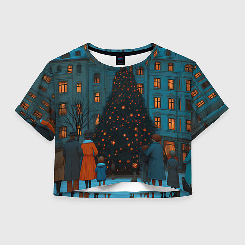 Женский топ Люди встречают новый год во дворе / 3D-принт – фото 1