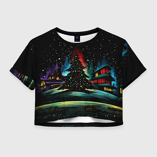 Женский топ Новый год на черном фоне / 3D-принт – фото 1