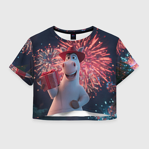 Женский топ Лошадь с подарком на фоне салюта / 3D-принт – фото 1