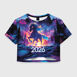 Футболка 3D укороченная женская 2026 Фэнтези лошадка, цвет: 3D-принт