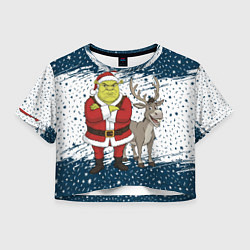 Футболка 3D укороченная женская Шрек и Осел - новый год, цвет: 3D-принт