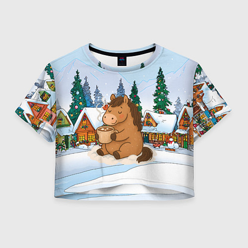 Женский топ Милая лошадка пьет какао / 3D-принт – фото 1