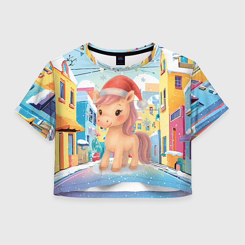 Женский топ Лошадка с новогоднем венком / 3D-принт – фото 1