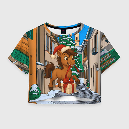 Женский топ Лошадка распаковывает новогодний подарок / 3D-принт – фото 1