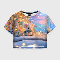 Футболка 3D укороченная женская Новогодняя милая мышка, цвет: 3D-принт