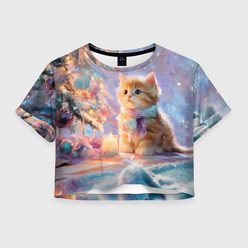 Женский топ Маленький котенок встречает Новый год / 3D-принт – фото 1