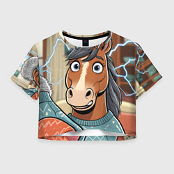Футболка 3D укороченная женская Конь и недоразумение, цвет: 3D-принт
