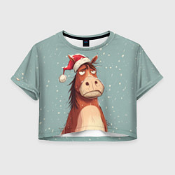 Футболка 3D укороченная женская Недовольная лошадка, цвет: 3D-принт