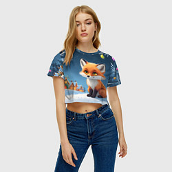 Футболка 3D укороченная женская Лисичка новогодней ночью, цвет: 3D-принт — фото 2