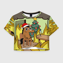 Футболка 3D укороченная женская Конь среди огня - this is fine, цвет: 3D-принт