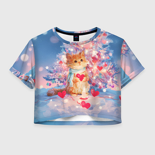 Женский топ Милый котенок и новогодняя елка / 3D-принт – фото 1