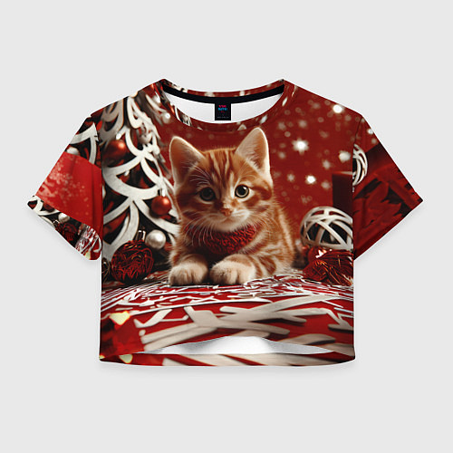 Женский топ Рыжий Новогодний котенок / 3D-принт – фото 1