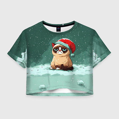 Женский топ Мем Новогодний котик / 3D-принт – фото 1