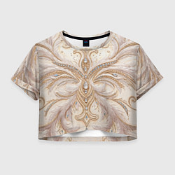 Футболка 3D укороченная женская Перламутровый орнамент с перьями, цвет: 3D-принт