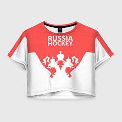 Футболка 3D укороченная женская Russia Hockey, цвет: 3D-принт