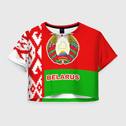 Футболка 3D укороченная женская Belarus Patriot, цвет: 3D-принт