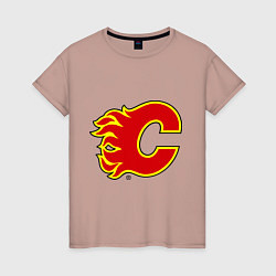 Футболка хлопковая женская Calgary Flames, цвет: пыльно-розовый