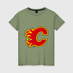 Футболка хлопковая женская Calgary Flames, цвет: авокадо