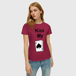 Футболка хлопковая женская Kiss my card, цвет: маджента — фото 2