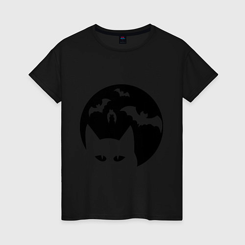 Женская футболка Луна с котами / Черный – фото 1