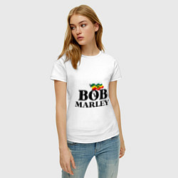 Футболка хлопковая женская Bob Marley: Flag, цвет: белый — фото 2