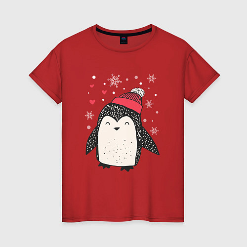 Женская футболка Пингвин в шапке / Красный – фото 1