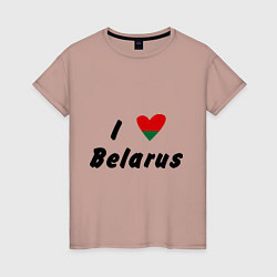 Футболка хлопковая женская I love Belarus, цвет: пыльно-розовый