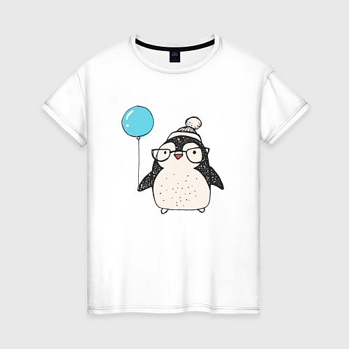 Женская футболка Пингвин-мальчик с шариком / Белый – фото 1