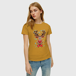 Футболка хлопковая женская Рождественский олень, цвет: горчичный — фото 2